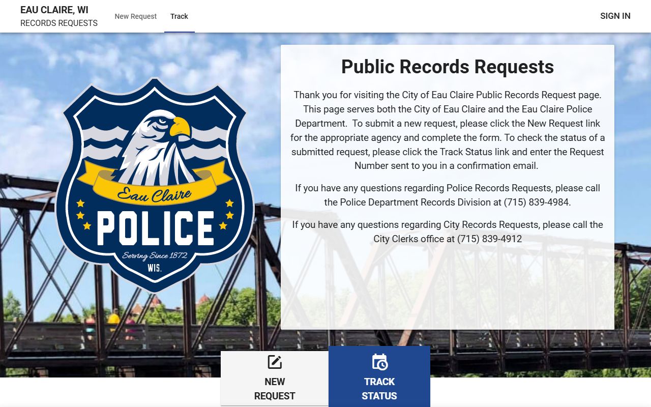 Eau Claire Recent Arrests city records portal image
