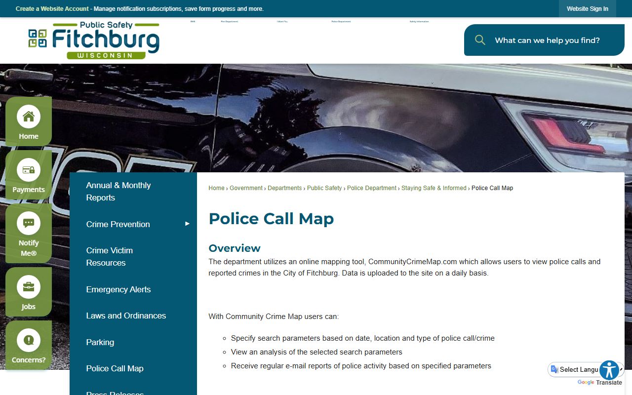 Fitchburg Recent Arrests police call map image