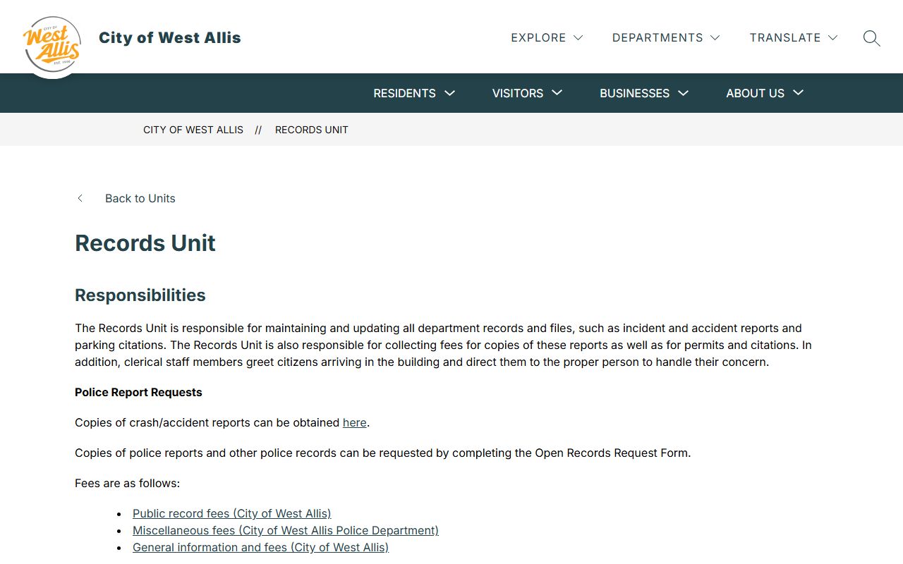 West Allis Recent Arrests records unit image