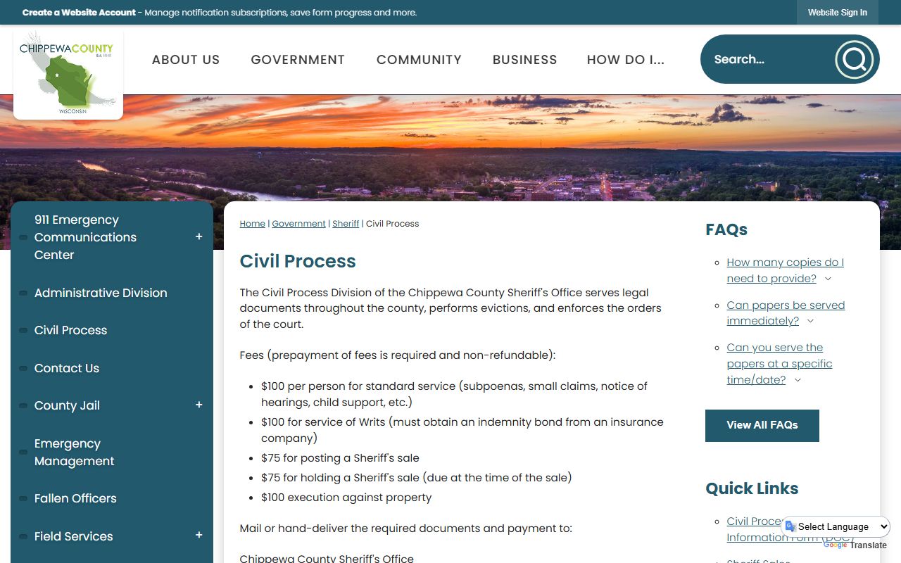 Chippewa County Recent Arrests civil process image