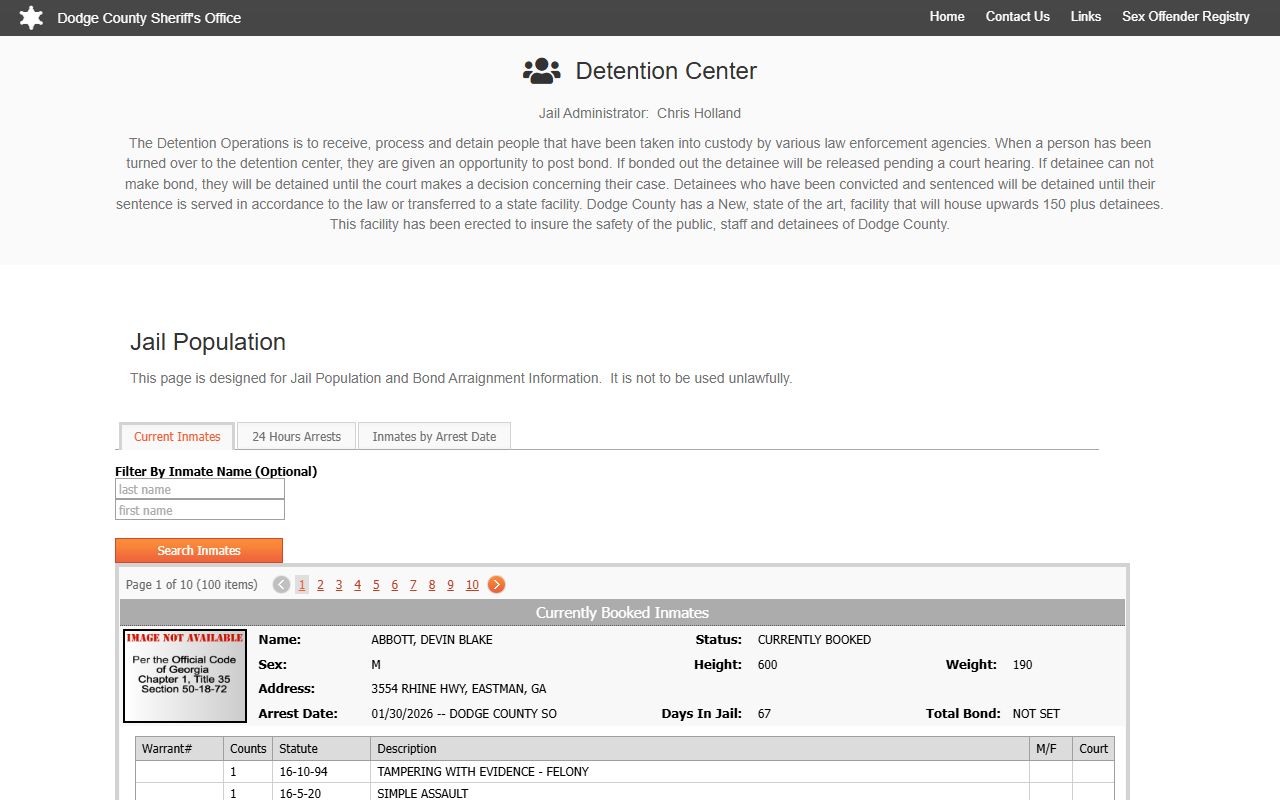 Dodge County Recent Arrests jail population image