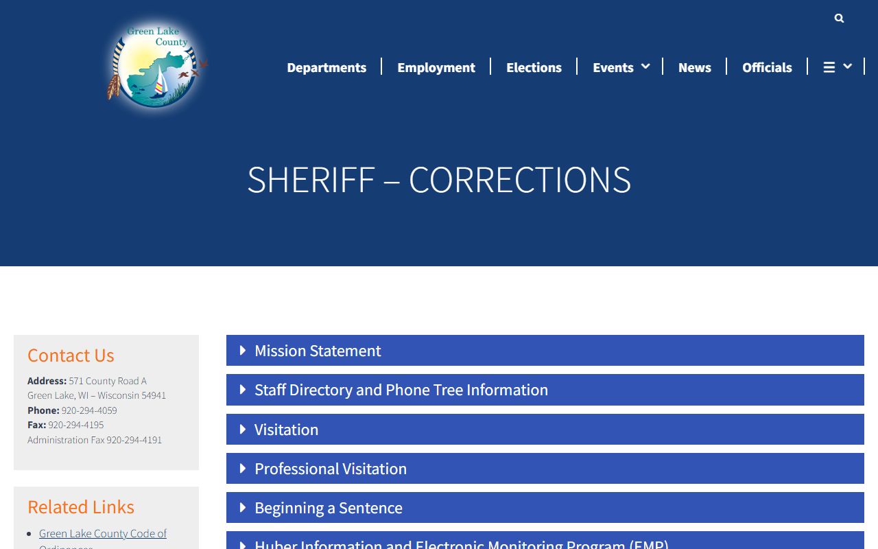 Green Lake County Recent Arrests at the sheriff corrections page