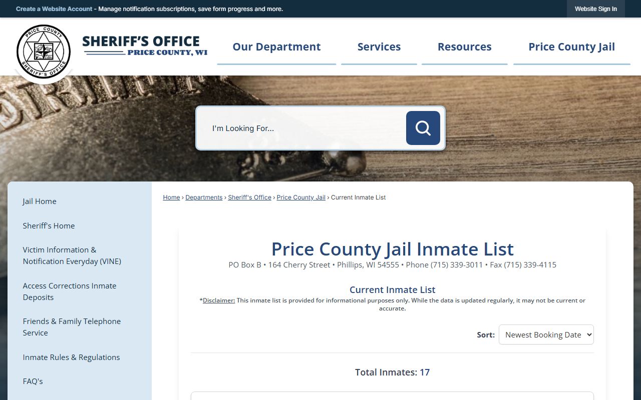 Price County Recent Arrests current inmate list